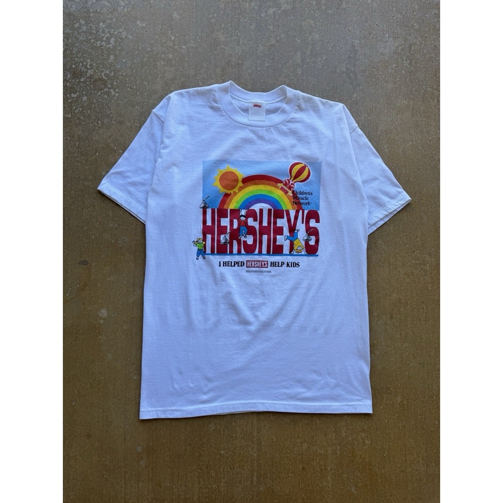 Vtg Hershey s Childrens Miracle Network 90s Graphic Mens L T-Shirt White USA